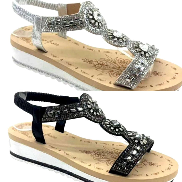 Diamonte Trim Elastic Back Comfort Sandal