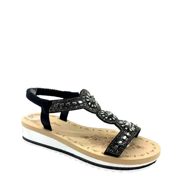 Diamonte Trim Elastic Back Comfort Sandal