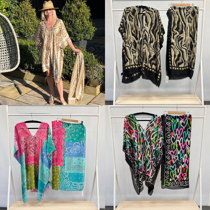 Ladies Geometric Kaftan & Scarf/Sarong Combo