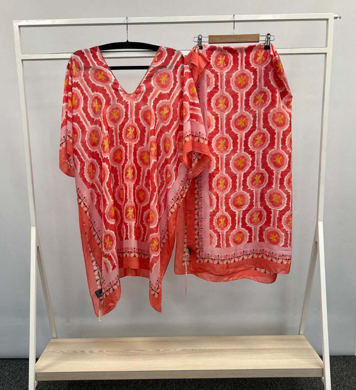 Ladies Geometric Kaftan & Scarf/Sarong Combo