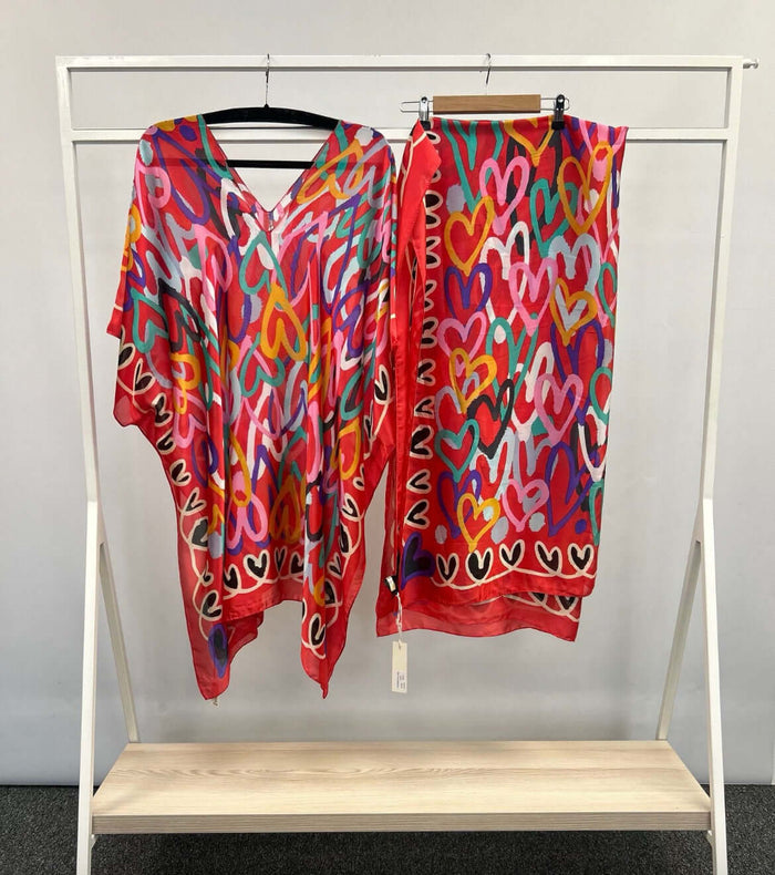 Ladies Geometric Kaftan & Scarf/Sarong Combo