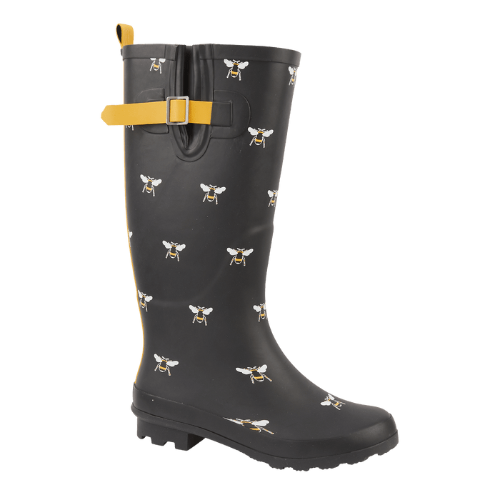 Ladies Honey Black Multi Wellington Boot