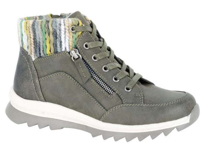 Ladies Khaki Twin Zip 6 Eyelet Ankle Boot - Erte