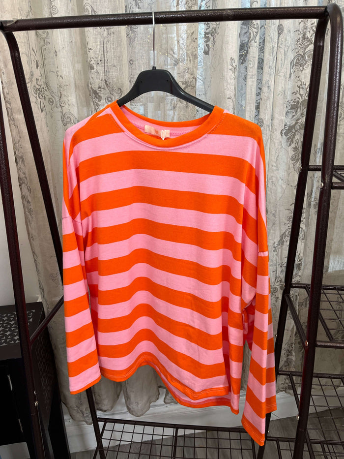Ladies round neck bold stripe lightweight Sweatshirt