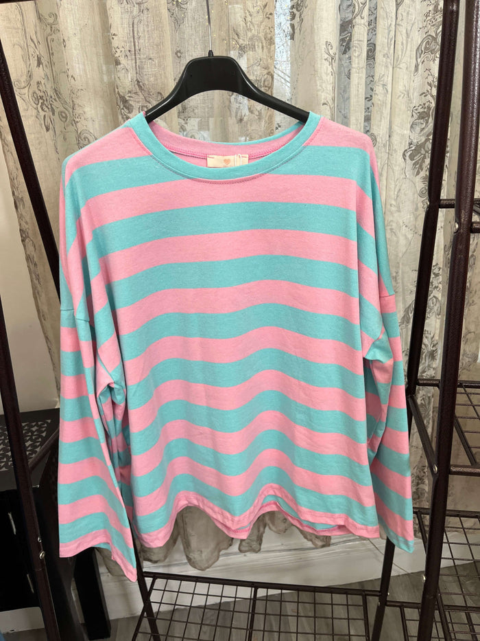 Ladies round neck bold stripe lightweight Sweatshirt