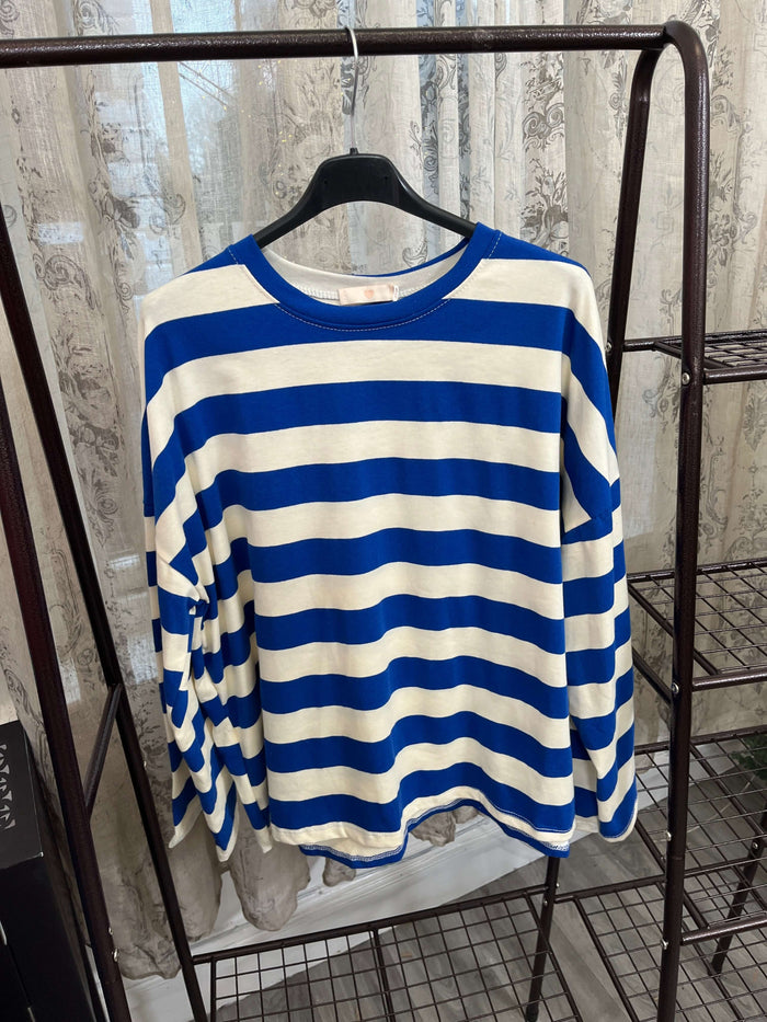 Ladies round neck bold stripe lightweight Sweatshirt
