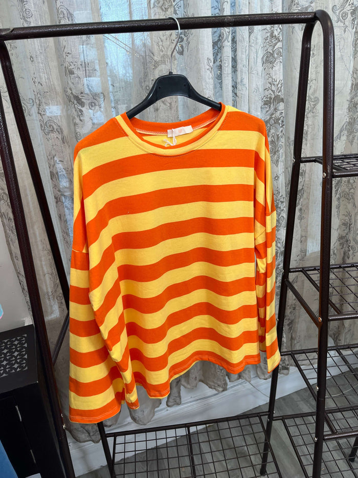 Ladies round neck bold stripe lightweight Sweatshirt