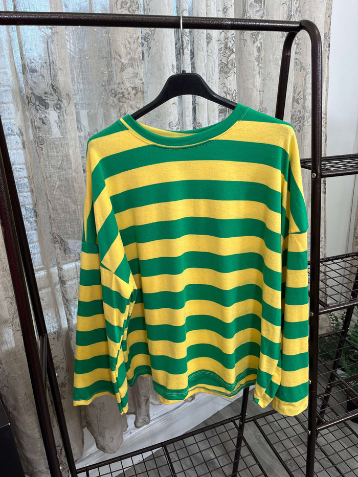Ladies round neck bold stripe lightweight Sweatshirt