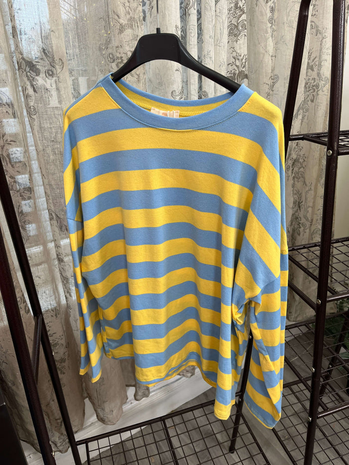 Ladies round neck bold stripe lightweight Sweatshirt