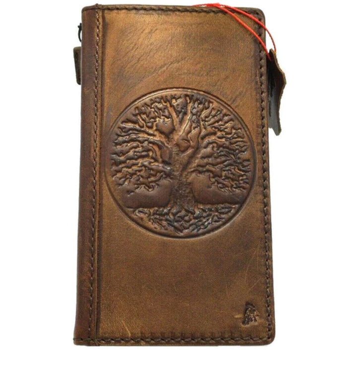 Leather Galaxy Phone Wallet Case: Embossed Tree of Life, Vintage Style