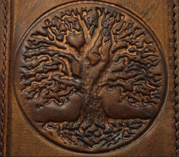 Leather Galaxy Phone Wallet Case: Embossed Tree of Life, Vintage Style