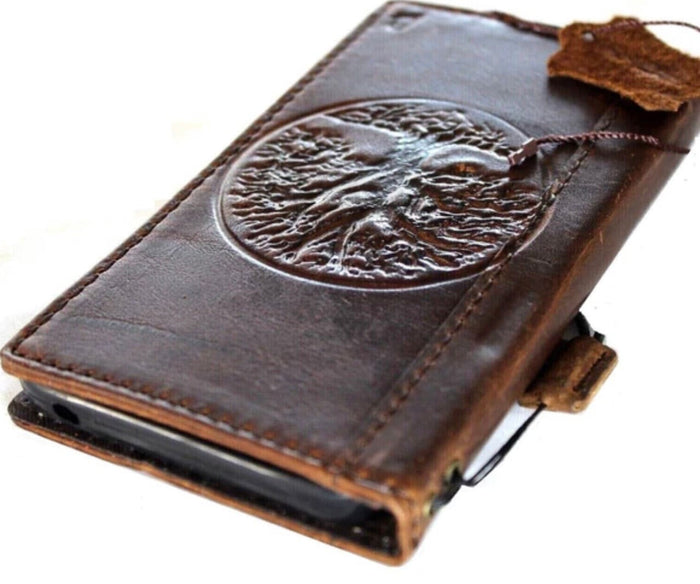 Leather Galaxy Wallet Case: Embossed Tree of Life, Vintage Style