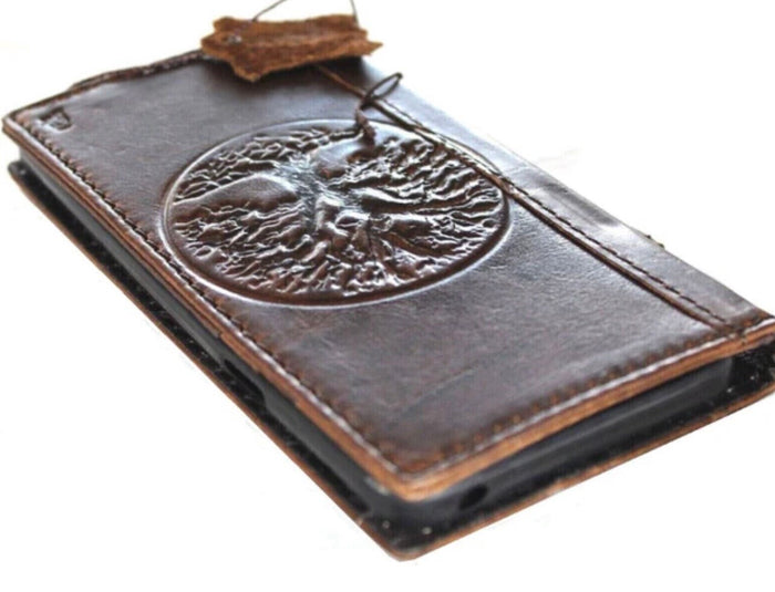 Leather Galaxy Wallet Case: Embossed Tree of Life, Vintage Style