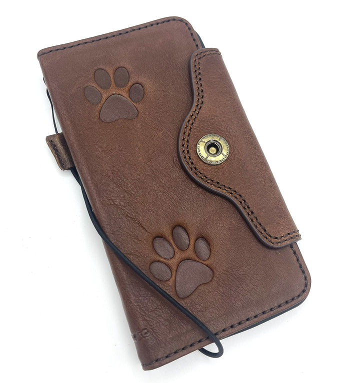Leather iPhone Wallet Case: Dog Paw Print, Card Slots