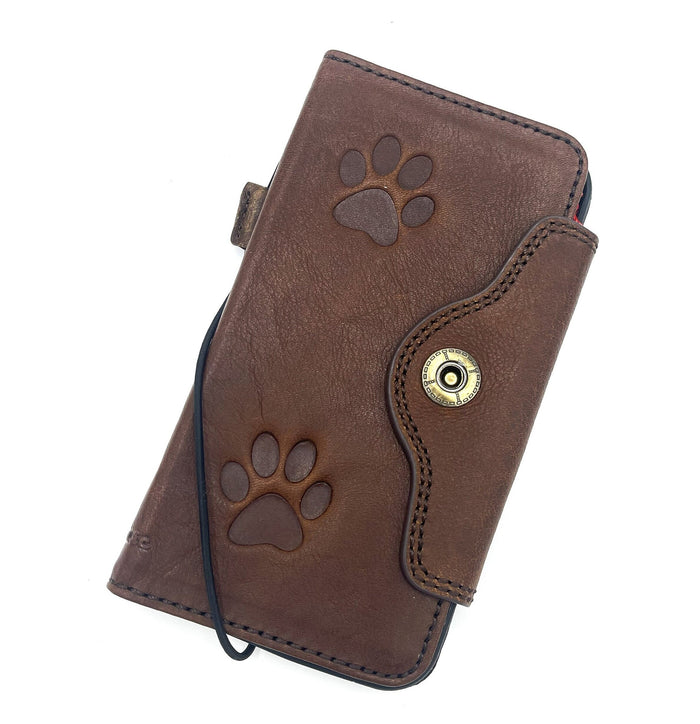 Leather iPhone Wallet Case: Dog Paw Print, Card Slots