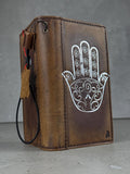Leather iPhone Wallet Case: Hamsa Book Style, ID Window