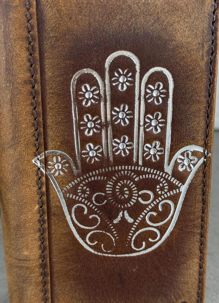 Leather iPhone Wallet Case: Hamsa Book Style, ID Window