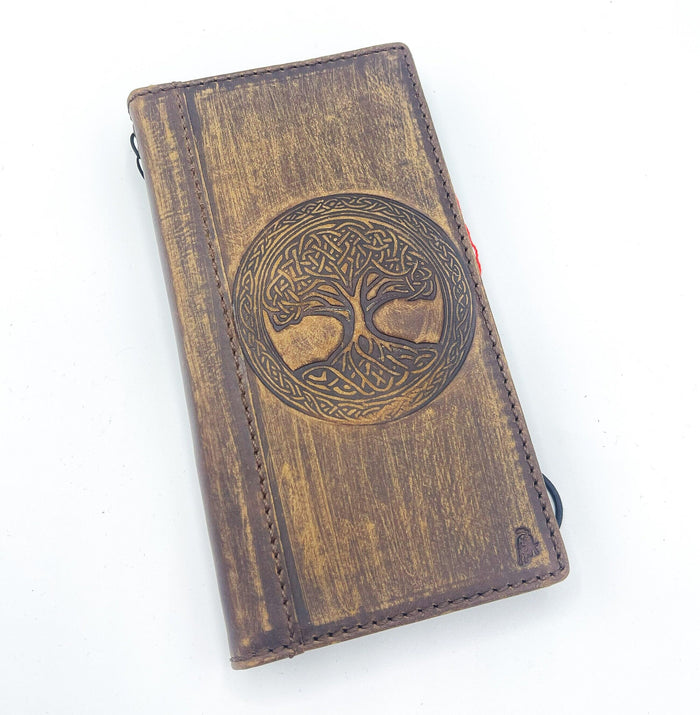 Leather iPhone Wallet Case: Tree Of Life Embossed Book Cover