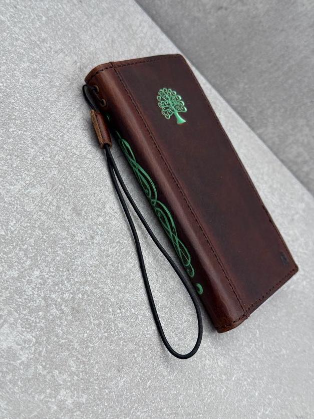Leather iPhone Wallet Case: Tree Of Life Embossed Cover