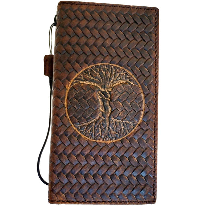Leather iPhone Wallet Case: Tree Of Life Embossed, Vintage Book Cover