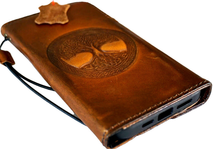 Leather iPhone Wallet Case: Vintage Book Style, Tree of Life