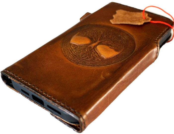 Leather iPhone Wallet Case: Vintage Book Style, Tree of Life