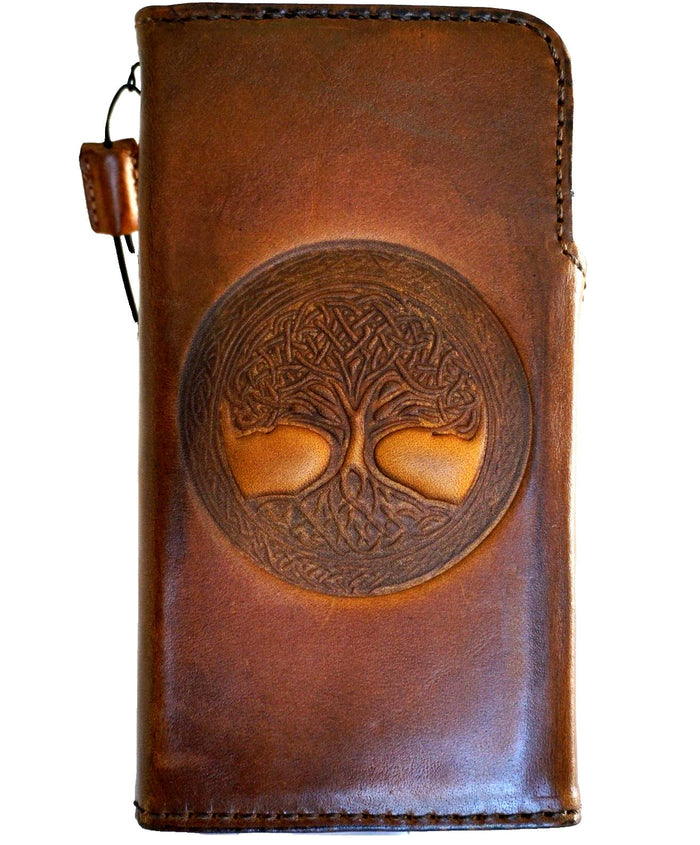 Leather iPhone Wallet Case: Vintage Book Style, Tree of Life