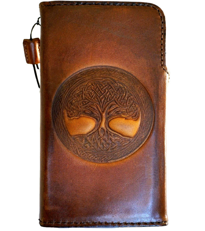 Leather iPhone Wallet Case: Vintage Book Style, Tree of Life