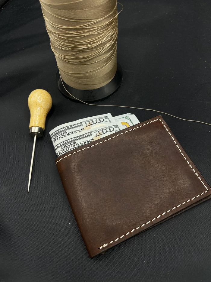 Leather wallet 4 card slots 2 bill compartments thin design Hand-Stitched  Davidov art