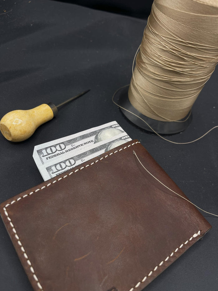 Leather wallet 4 card slots 2 bill compartments thin design Hand-Stitched  Davidov art