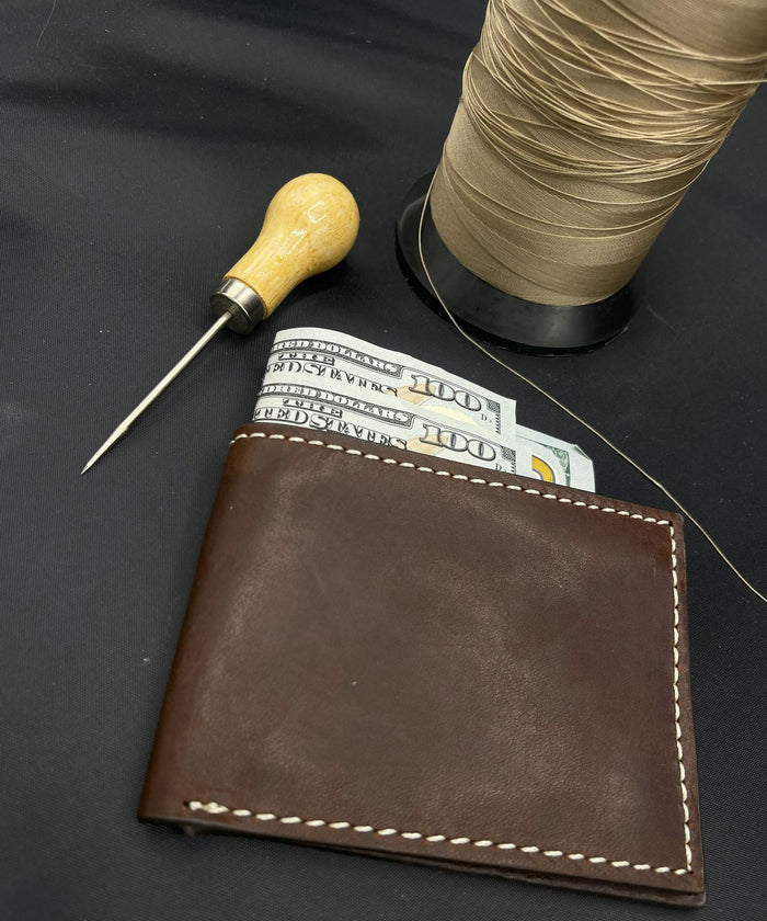 Leather wallet 4 card slots 2 bill compartments thin design Hand-Stitched  Davidov art