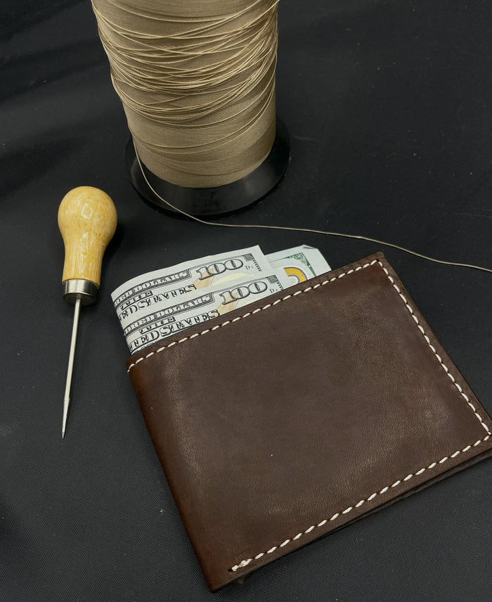 Leather wallet 4 card slots 2 bill compartments thin design Hand-Stitched  Davidov art