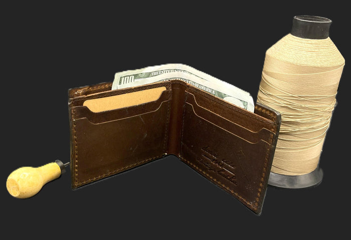 Leather wallet 4 card slots 2 bill compartments thin design Hand-Stitched  Davidov art