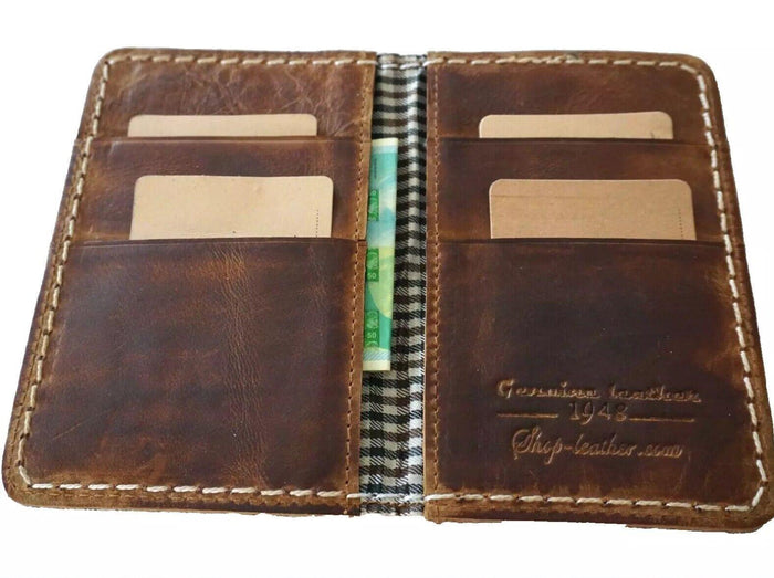 Leather wallet thin soft credit card vintage designed Diy Reto Davidov art