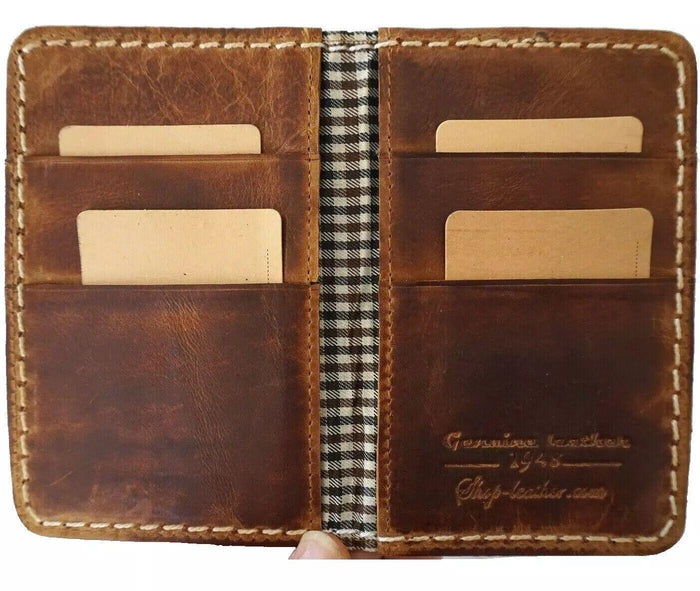 Leather wallet thin soft credit card vintage designed Diy Reto Davidov art