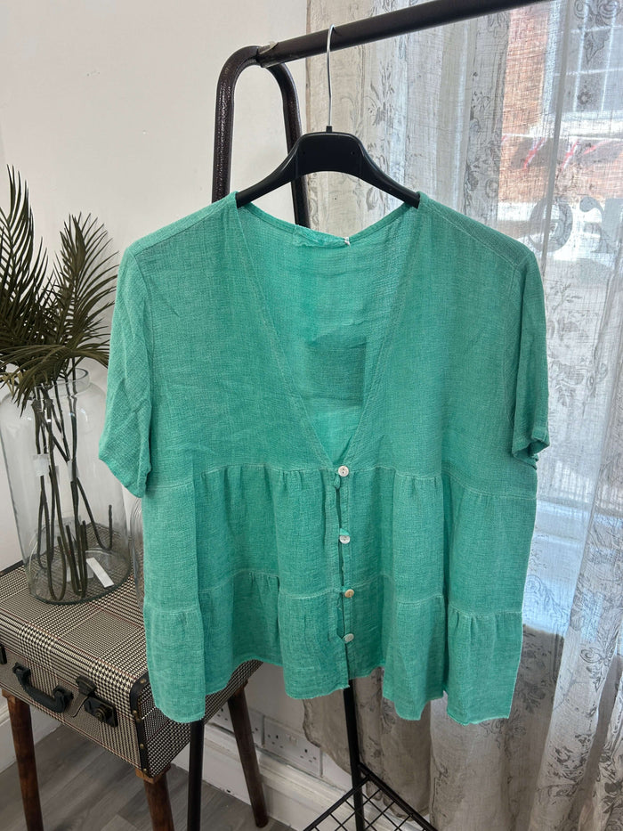 Lenora Waffle Linen Button Top