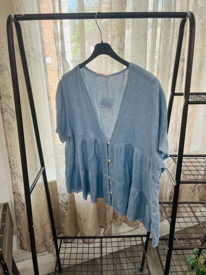 Lenora Waffle Linen Button Top