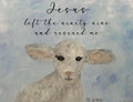 Illustration of a lamb with text on a watercolor background