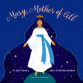 Book cover of 'Mary, Mother of All' with a stylized illustration of Mary against a dark blue background.