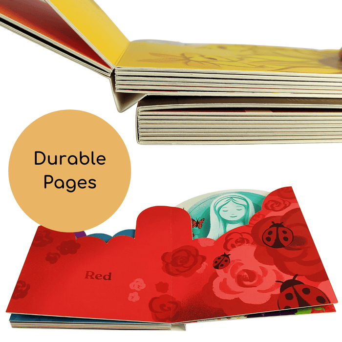 Open book with colorful pages, highlighting durable pages feature.