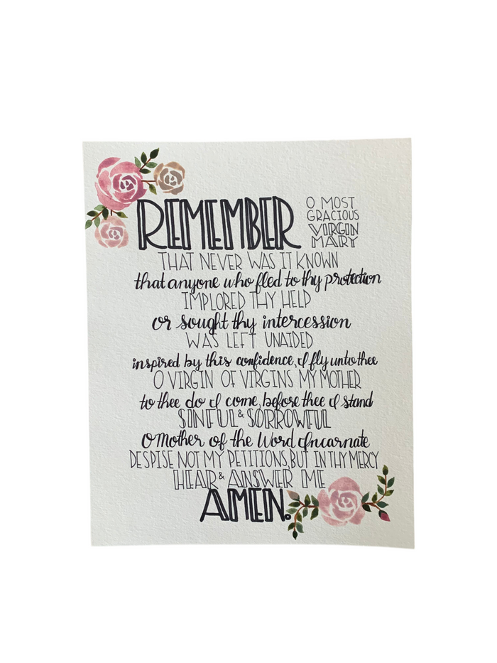 Prayer with floral designs on a white background