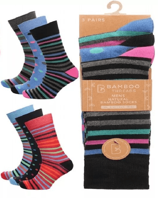 Men's 3pk Bamboo Bright Stripe Design Socks By Bamboo Threads
