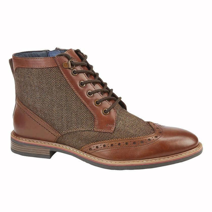 Mens Tan Herringbone Leather Ankle Boot