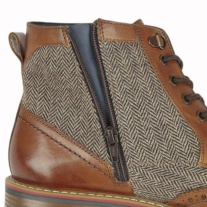 Mens Tan Herringbone Leather Ankle Boots
