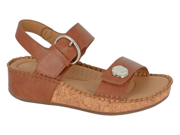 Mirian - Tan Twin Touch Fastening Halter Back Wedge Sandal