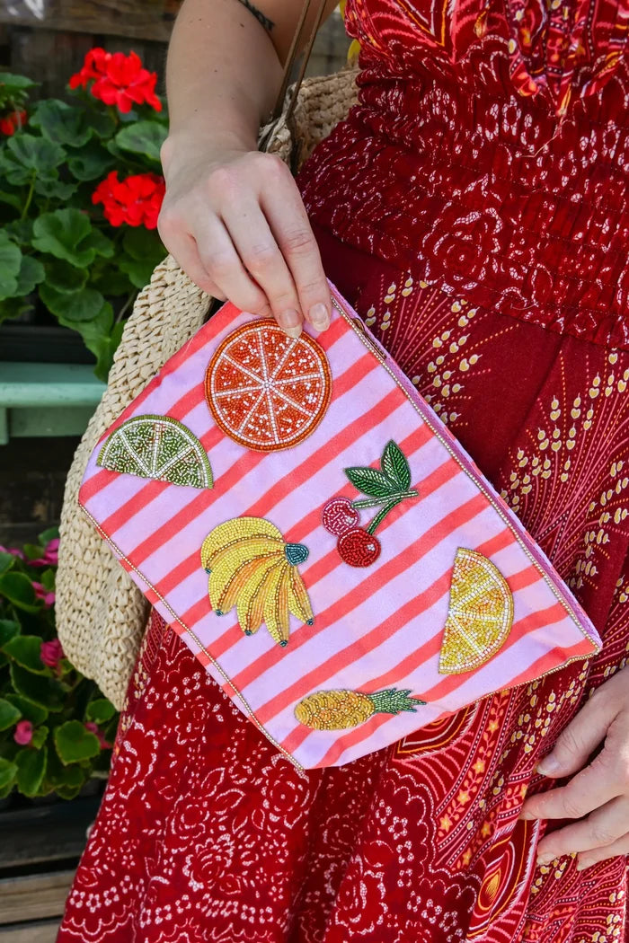 Multi Fruit Large Stripe Pouch Bag