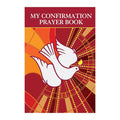 Book cover of 'My Confirmation Prayer Book' with a dove and cross design on a red and orange background.