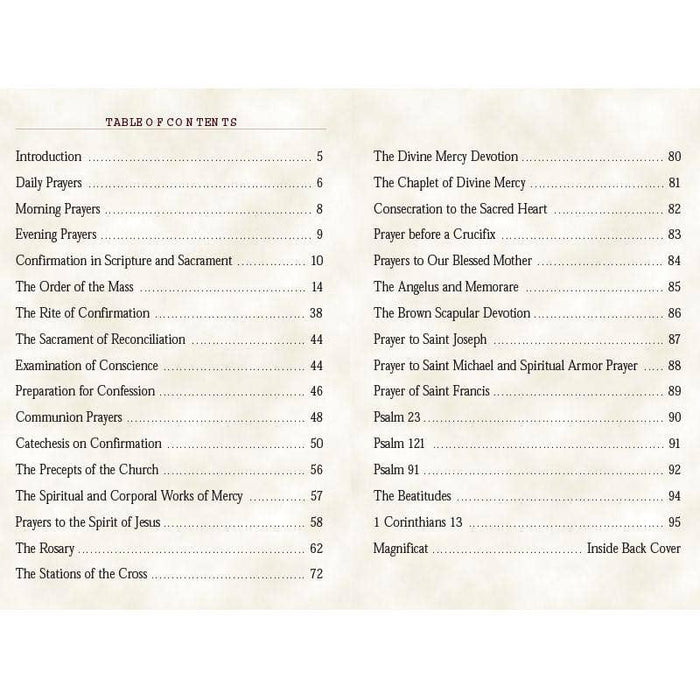 Table of contents for a religious book on a white background