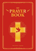 Red prayer book cover with gold cross and dove design
