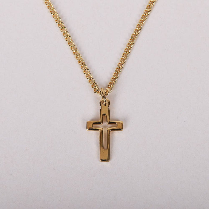 Necklace Cross Cut Out Gold Over SS 16-18"